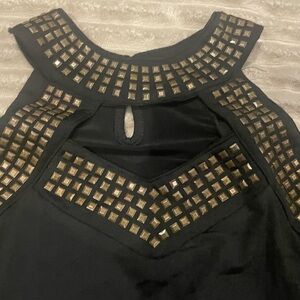 Black Studded Cold Shoulder LS Top